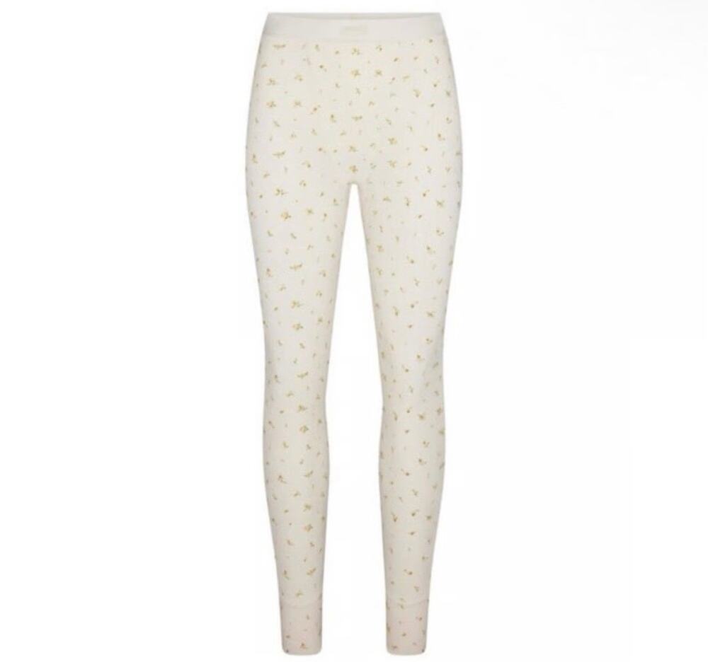 SKIMS Cotton Ribbed Leggings - Cream Marigold Rosebud - S